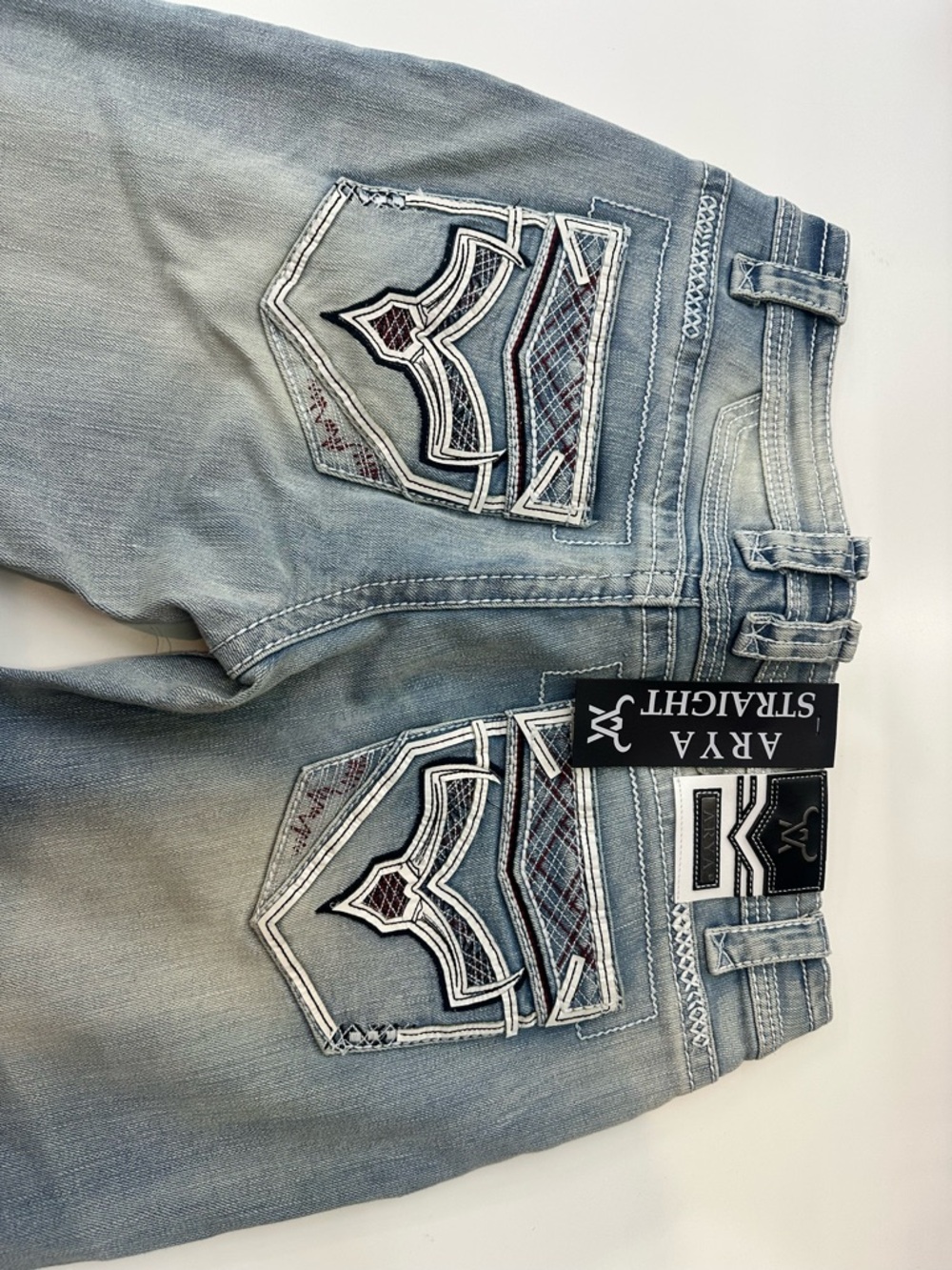 ARYA Straight Jeans Men’s W36 L32 Light Blue Distressed Designer Denim